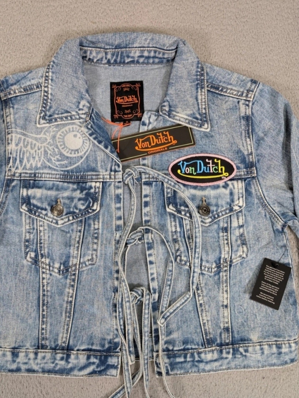 Von Dutch Light Blue Denim Lace-Up Cropped Jacket - Picture 4 of 10